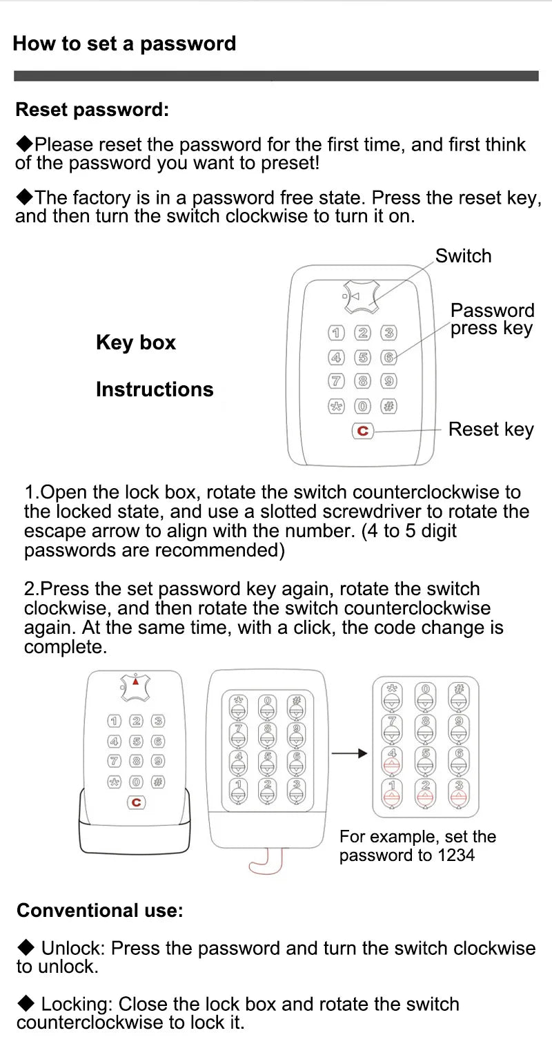 Wall Mounted Key Storage Safe Waterproof Anti-theft Key Box With Combination Lock 12-Digital Password Office Home Outdoor Use