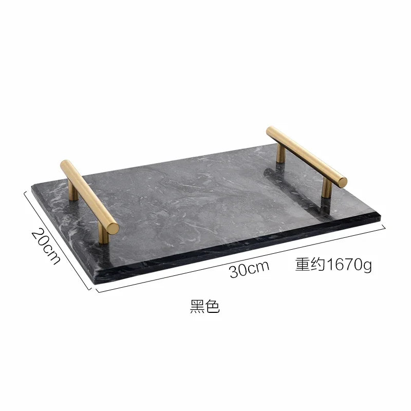 Nordic Home Decor Light Luxury Natural Marble Jewelry Storage Tray with Gold Handle Trinket Ring Plate Wedding Gift