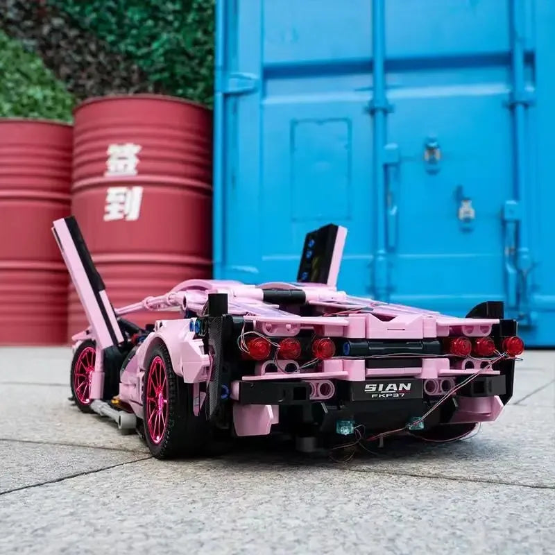 1280 piezas técnicas 1:14 Lambo rosa Super Sports Car Building Blocks MOC City Speed Vehicle Assemble Bricks Toys para niños