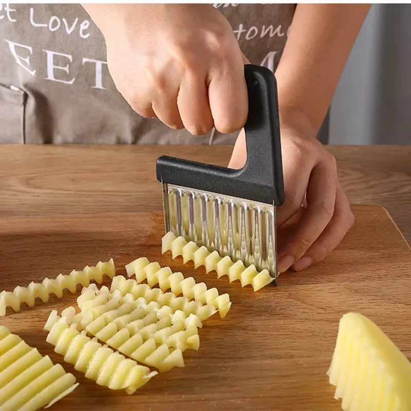 1 pieza de acero inoxidable de mano para cortar patatas fritas, cuchillo para maza, cortador de verduras multifuncional, herramientas de cocina