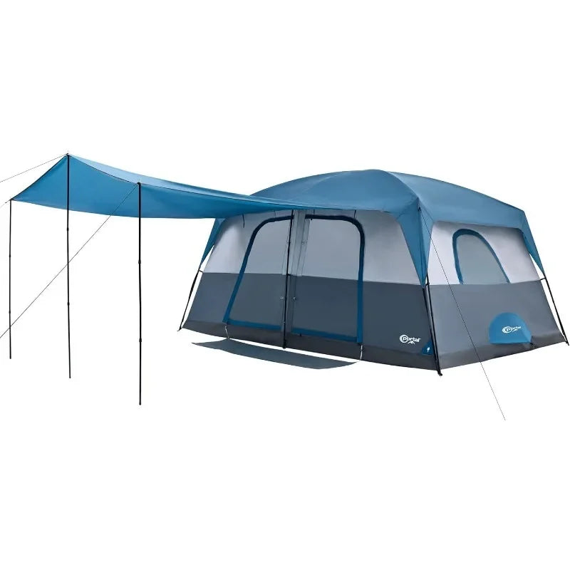 Tienda de campaña para 10 personas con porche, gran tienda de campaña familiar con 2 habitaciones, cortina dividida, para acampar al aire libre, viajar, resistente al agua