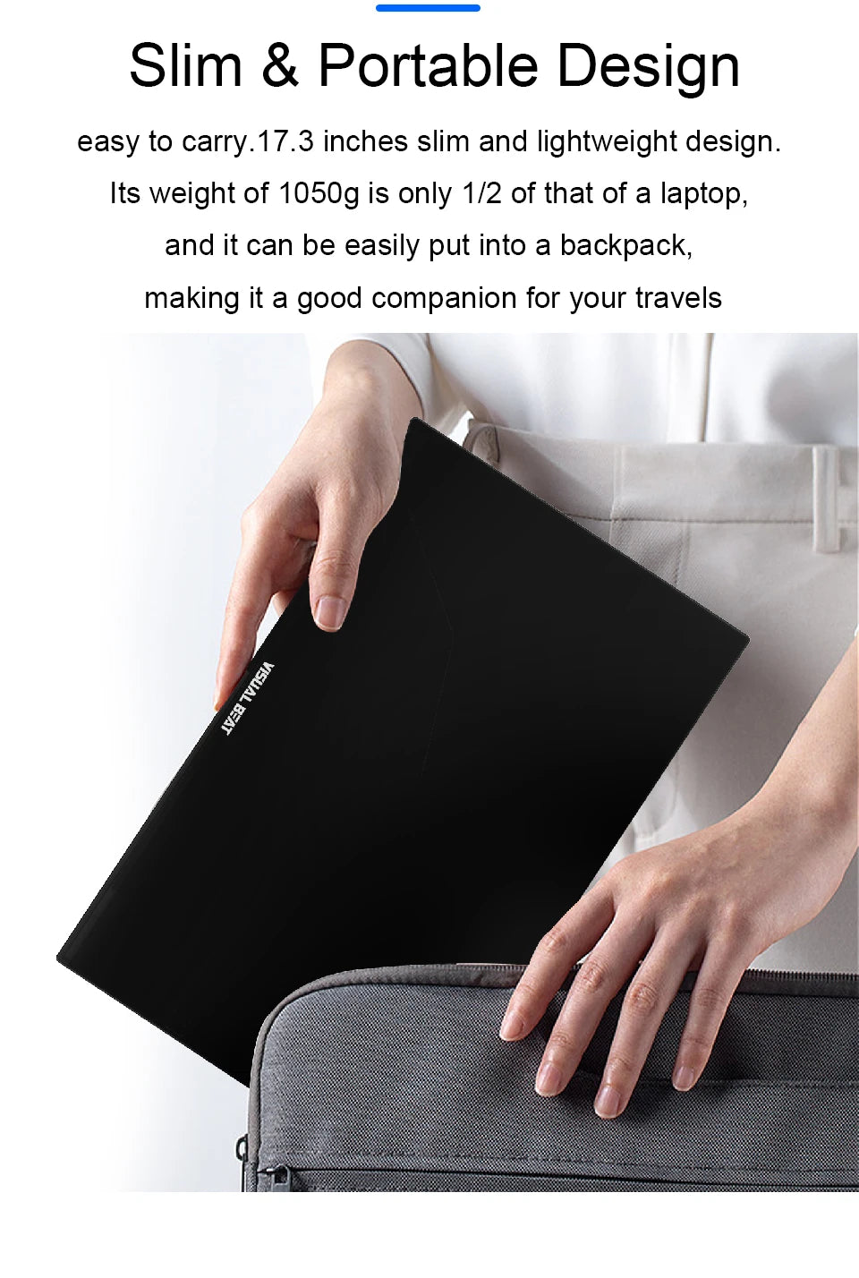 Visual Beat Portable Touch Screen Monitor 17.3'' 1080P FHD IPS USB-C Display with USB 2.0, HDMI, Dual Speakers for Laptop PC