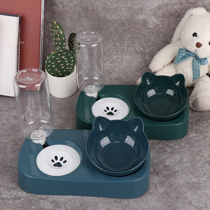 2 in 1 Cat Bowl Water Dispenser Automatic Water Storage Container Pet Feeder