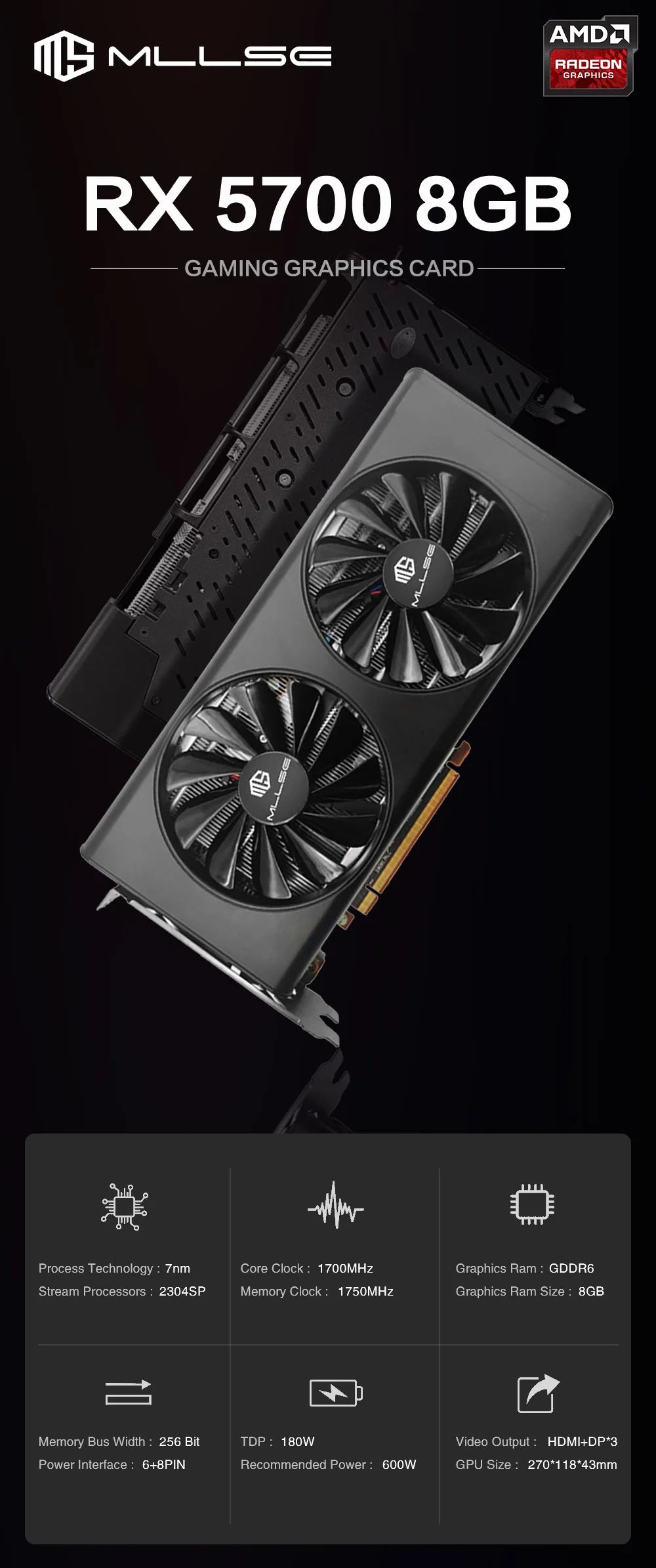USED RX 5700 8GB Placa De Video Graphics Card GPU GDDR6 256-bit 7nm Video Card Support Desktop CPU rx 5700