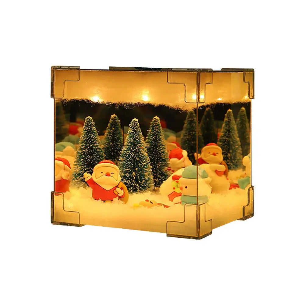Christmas DIY Decorations Mirror LED Cube Lamp 3D Santa Claus Snowman Tree Christmas Lights DIY Night Light Tabletop Ornament