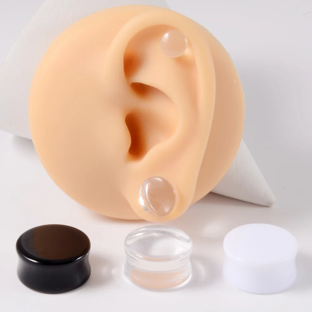 3 Pairs Acrylic Ear Gauge Black&White&Clear Double Flared Saddle Ear Plugs Ear Stretchers Tunnels Expanders Body Jewelry