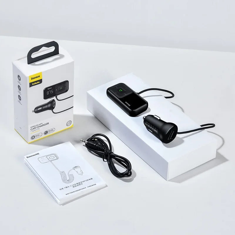 Transmisor modulador FM Baseus con Bluetooth 5.0, radio FM, cargador USB de 3,1 A, kit manos libres para coche, transmisor FM de audio auxiliar inalámbrico
