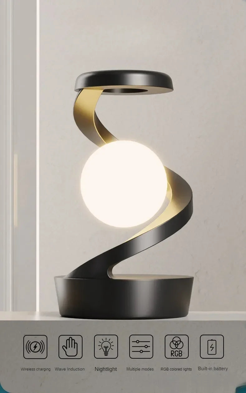 Lámpara de noche con carga inalámbrica para teléfono, luz colgante giratoria para dormitorio, luz ambiental de color, lámpara de noche sencilla, regalo de vacaciones