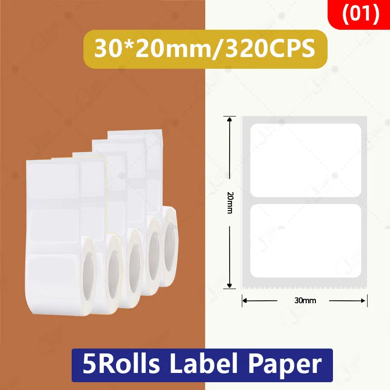 5 Rolls 30-50mm Thermal label Paper Rolls White Color Waterproof for Niimbot B1 B21 B203 B3S Label Printer Barcode Name Printing