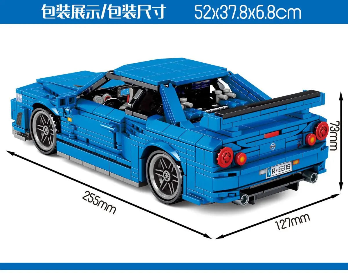 Technical building block bricks japan sport car nissans GTR R34 JDM retro model pull back vehicel toys collection for boys gifts