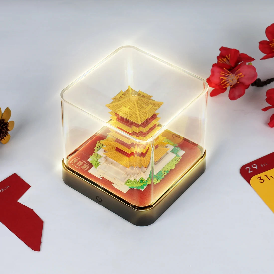 2024 Calendar Memo Pad With LED Lights,Time Piece Calendar,Creative Desk Calendar DIY Paper Carving Art Craft Desktop Decoration