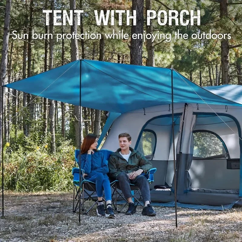 Tienda de campaña para 10 personas con porche, gran tienda de campaña familiar con 2 habitaciones, cortina dividida, para acampar al aire libre, viajar, resistente al agua