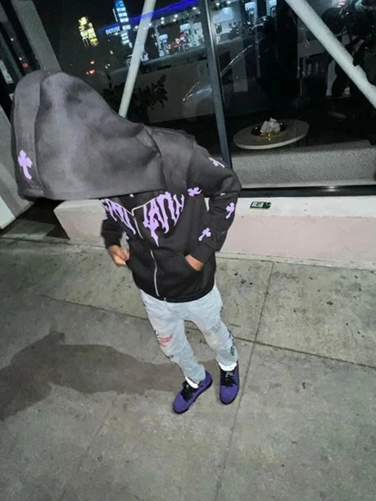 Sudadera con capucha y cremallera con estampado estético de invierno para mujer Y2k, chaqueta para hombre, ropa grunge de gran tamaño, sudadera gótica Harajuku, tops emo