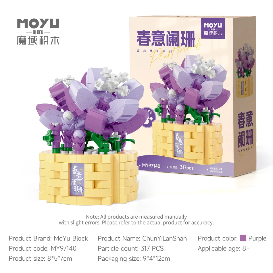 Potted Flower Basket Building Blocks Creative Bonsai Plant Bouquet Model Bricks Diy Home Decoration Kids Toy Girls Holiday Gifts