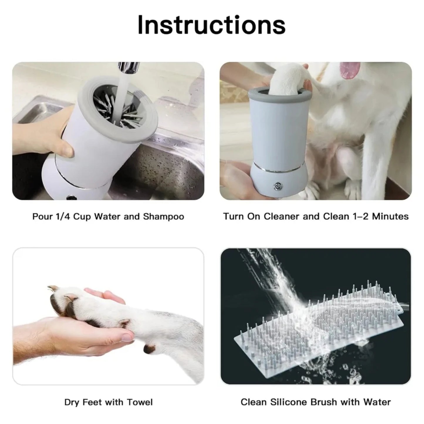 Limpiador automático recargable para patas de perro con cerdas de silicona suave para razas de perros pequeñas y medianas: elimina eficazmente la suciedad y