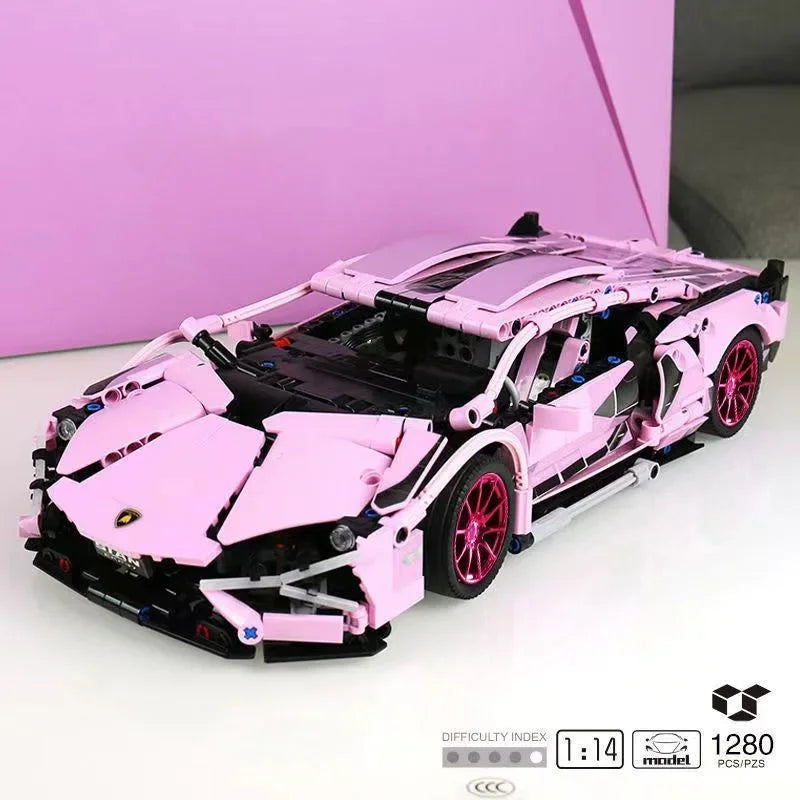 1280 piezas técnicas 1:14 Lambo rosa Super Sports Car Building Blocks MOC City Speed Vehicle Assemble Bricks Toys para niños