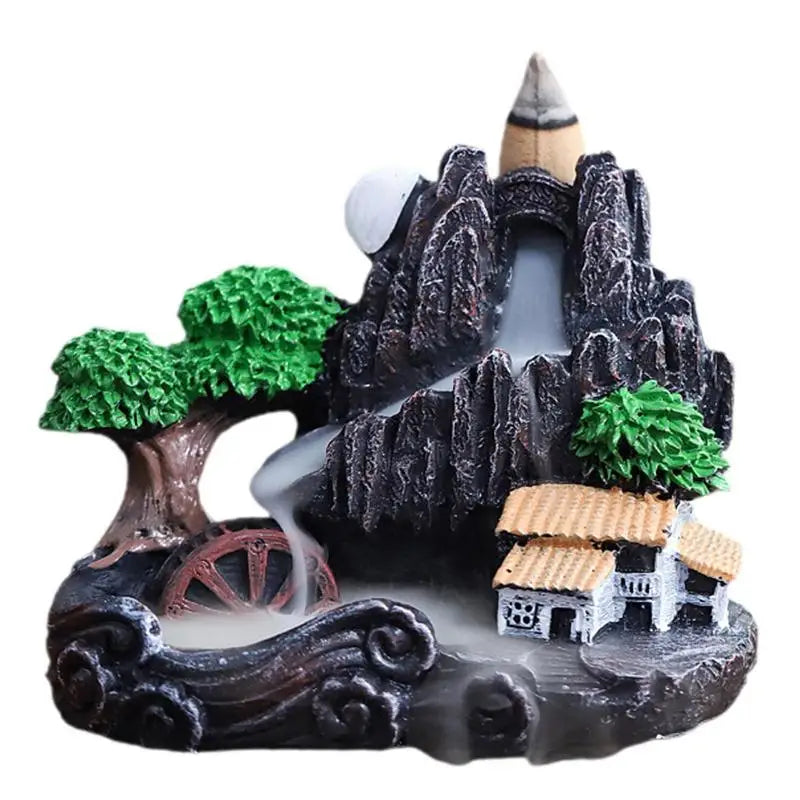 Resin Waterfall Incense Burner Handmade Fountain Smoke Landscape Backflow Incense Holder For Home Office Decor Gift
