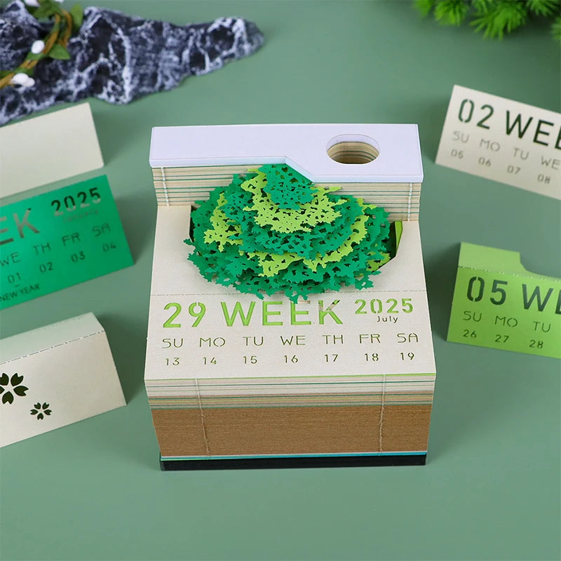 Tree Desk Calendar With LED Lights 2025 Calendar Memo Pad Creative Desk Calendar DIY Notes Notepad 3D Art Calendar Paper Carving