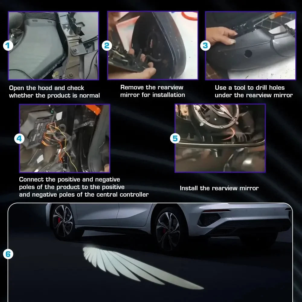 2x Angel Wing LED Light For Car Motorcycle Universal Rearview Mirror Decoration Lights Accessories Welcome Door Projection Lamp
