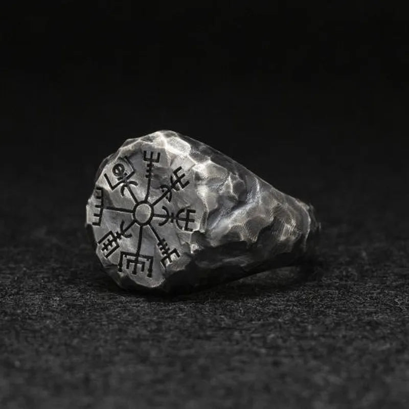 Vintage Scandinavian Handmade Engraved Compass Ring Personalized Thai Silver Open Ring