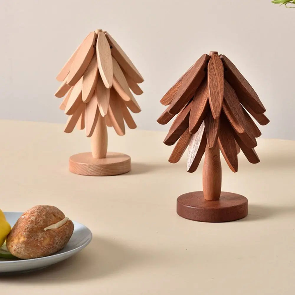 3/4PCS Anti Scald Heat Tree Design Coaster Resistant Coaster Wood Placemats Heat Insulating Mat Tree Shape Non-slip Coaster Set