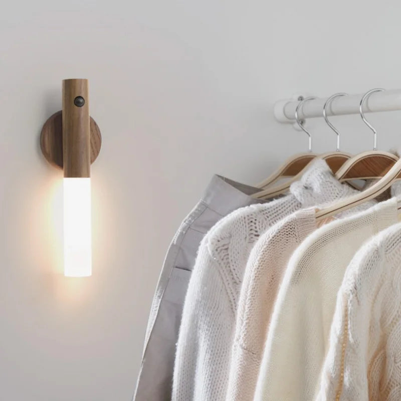 Warm Intelligent Induction Wall Lamp Wireless Wooden Stick Night Light Corridor Cabinet Wardrobe Light Decorative Home Light New