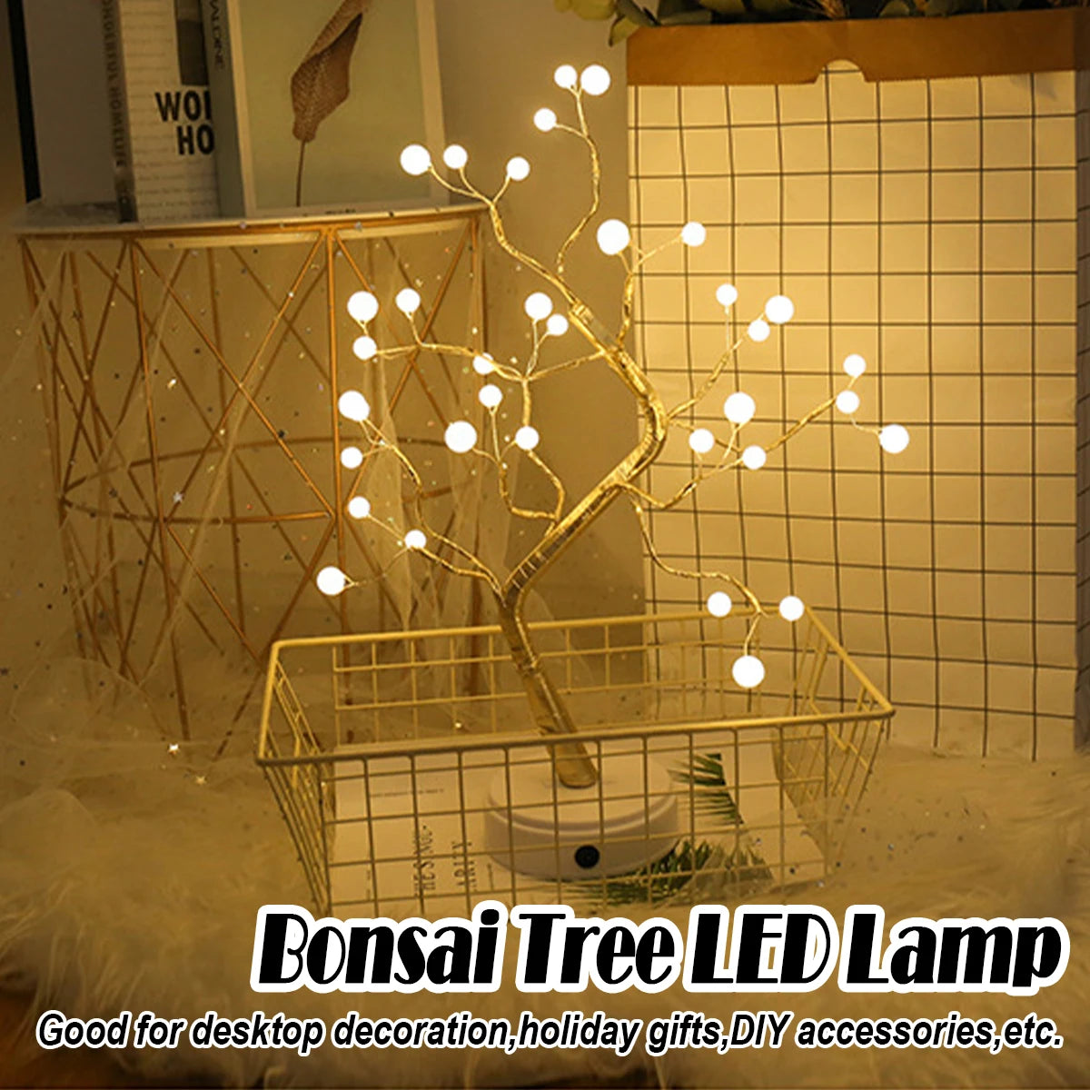 36/72/108 Bonsai Tree Led Lamp Table Usb Room Fairy Bedside Light 8modes Wire Bedroom Tabletop Night Switch Lights Christmas Diy