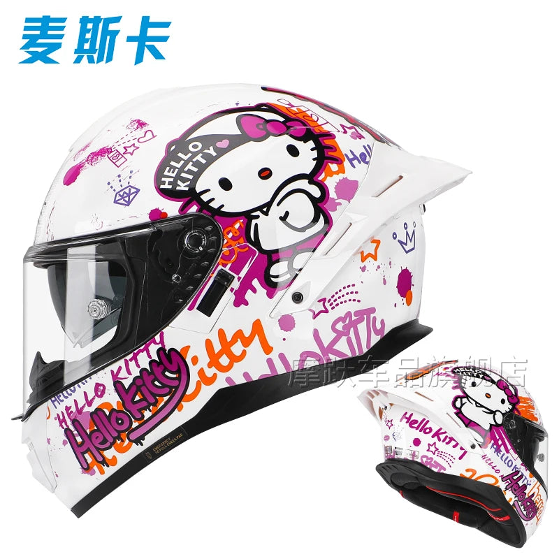 Sanrio Genuine Hello Kitty Motorcycle Helmet Full Face Racing Helmets Offroad Motorcycle Helmet Motorbike Kawaii Xmas Girl Gift