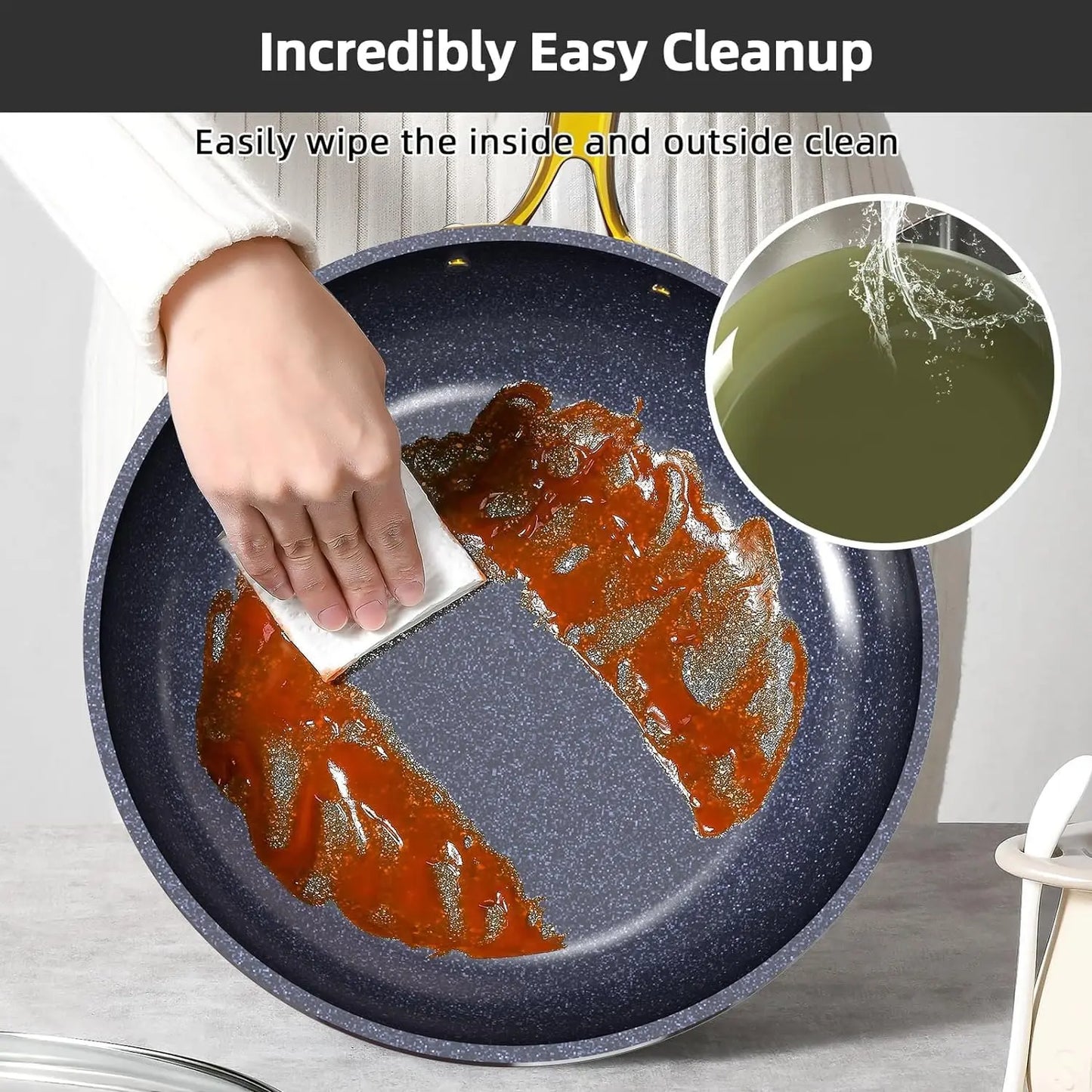 Nuwave Lux LE 13-Pc Cookware Set with Elegant Gold Handle Diamond Infused Ceramic Non-Stick PFAS Free Premium Metal Lids Avocado