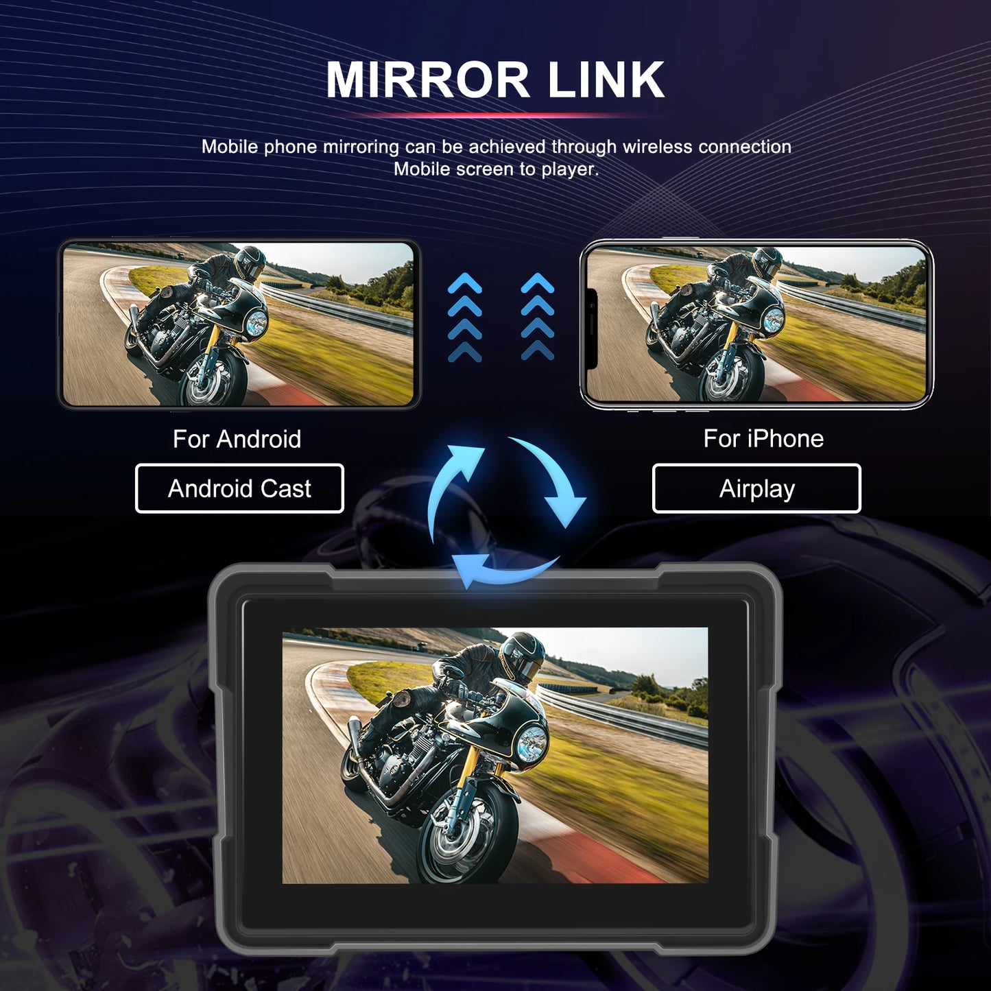 Podofo 5" Moniteur de moto Carplay Écran intelligent de voiture Portable Moto Sans fil Android Auto Navigation GPS IPX7