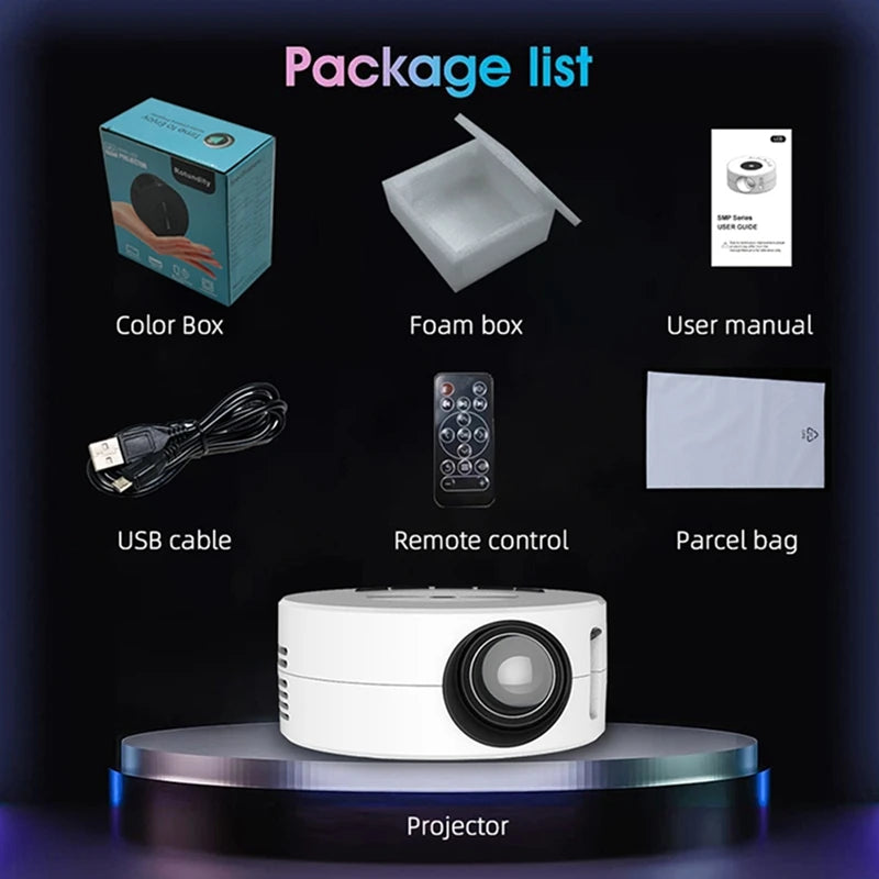 Miniproyector YT200 Proyectores portátiles Proyección con cable LED Reproductor multimedia doméstico Audio USB Vídeo Misma pantalla Espejo
