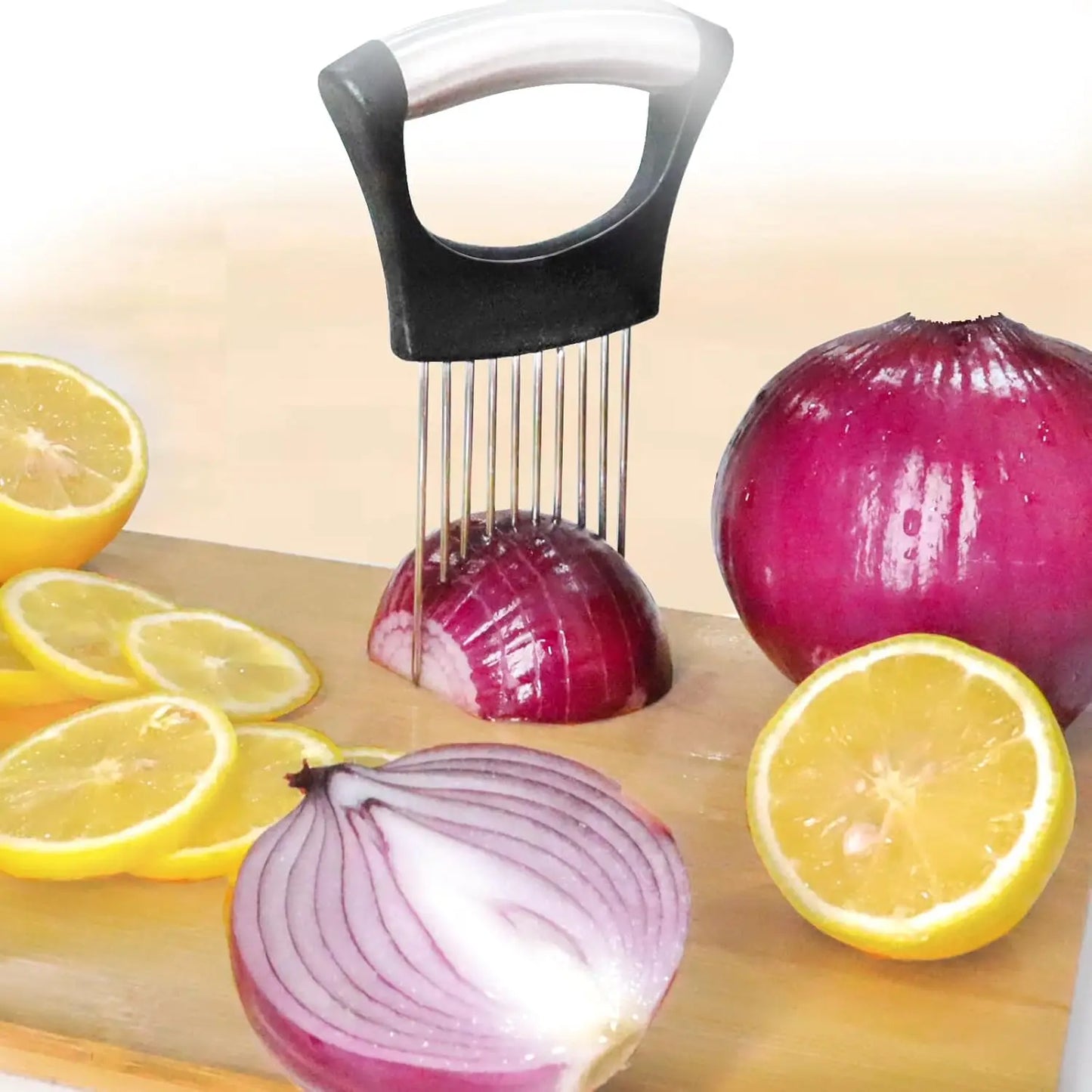 Onion Holder for Slicing Vegetable Cutter for Potato and Tomato Eggs Food Slicer Assistant Tool for Slicing Fruit Lemon and Meat