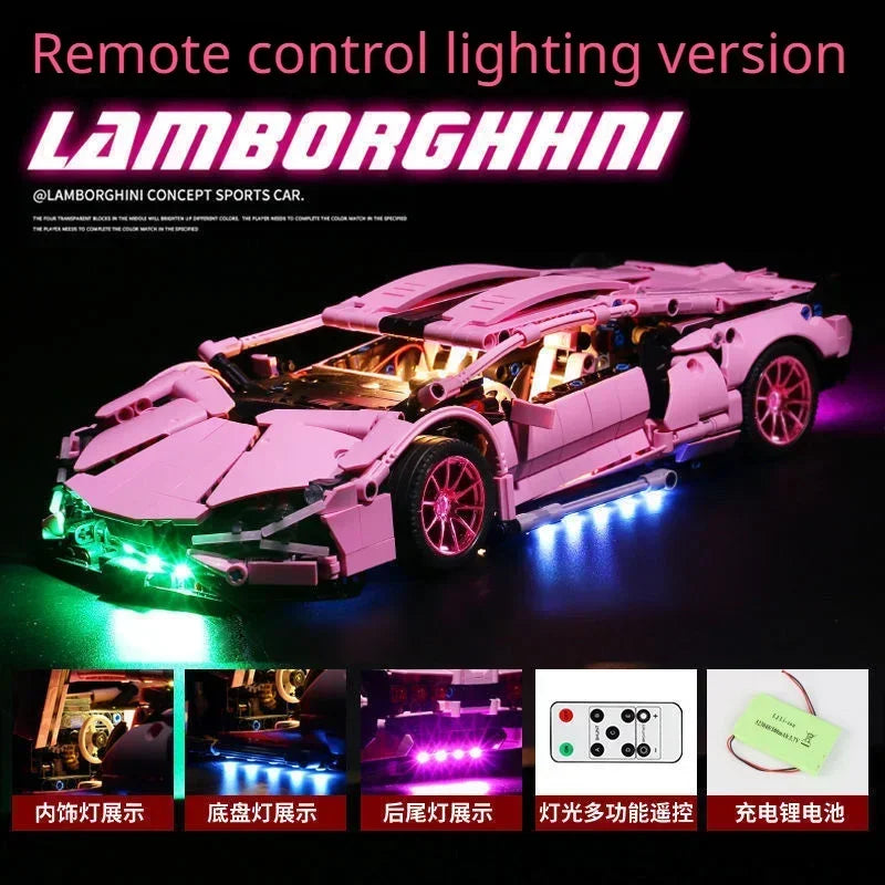 1280 piezas técnicas 1:14 Lambo rosa Super Sports Car Building Blocks MOC City Speed Vehicle Assemble Bricks Toys para niños