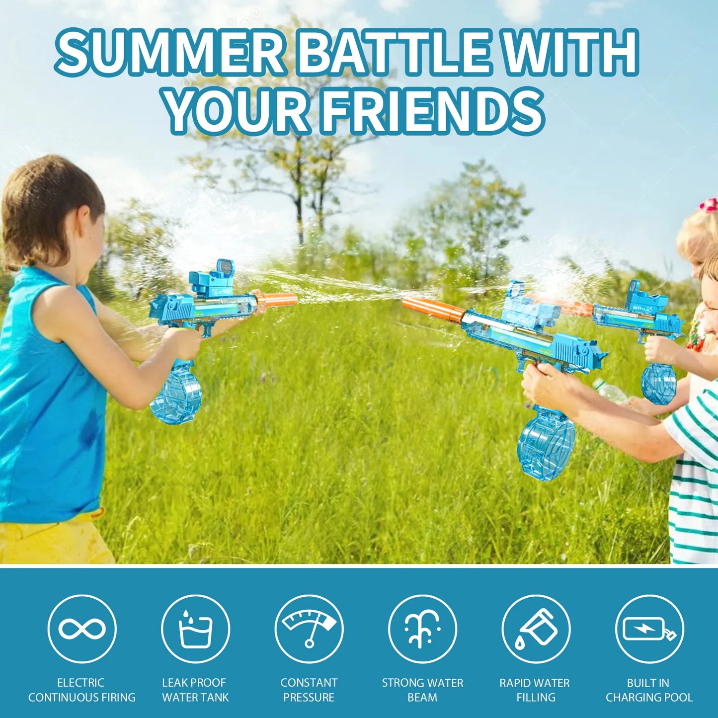 Transparent Sand Eagle Linkage Version Electric Water Gun Large Capacity Continuous Shot Water Fight Water Gun Toys