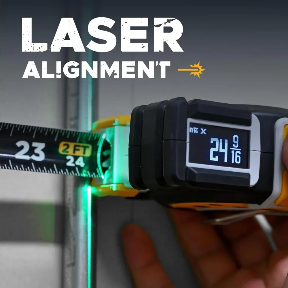 Tomahawk Digital Tape Measure - Professional Accurate Measuring Tool, Green Laser, E-Paper Measuring List,