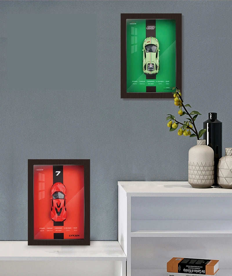 3D Wooden Photo Frame With 1/32 Diecast Metal Miniature Toy Car, 12 Inches Wall Decoration Suitable for Modern Style Living Room