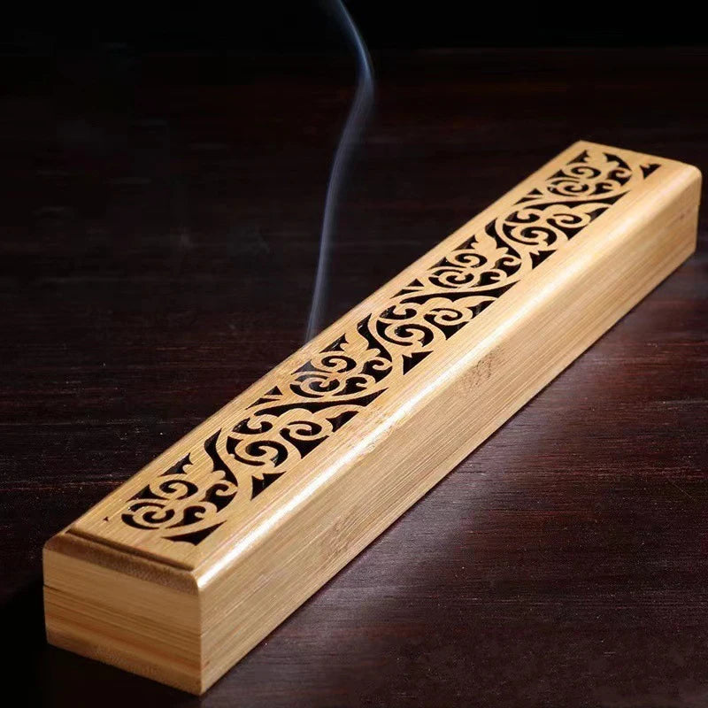1 quemador de incienso de bambú natural con placa de colocación - Caja de madera de aromaterapia para almacenar y quemar incienso