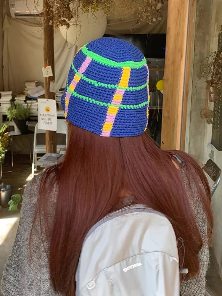 2022 New Korean-Japanese Hand Buckle Crochet Bucket Hat Spring and Autumn Winter Sun Hat Female Cherry Designer Bob Basin Hat
