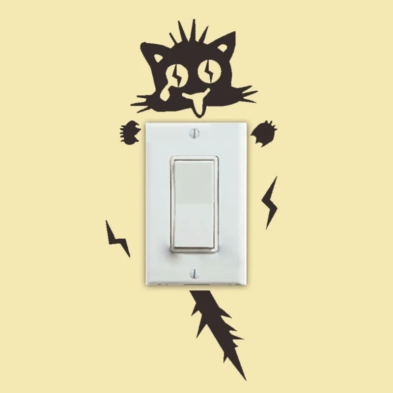 2Pcs/Set Cat Wall Sticker, Funny Cute Cat Switch Wall Sticker, Art Wall Stickers Art Murals, for Home Living Room Bedroom Decora