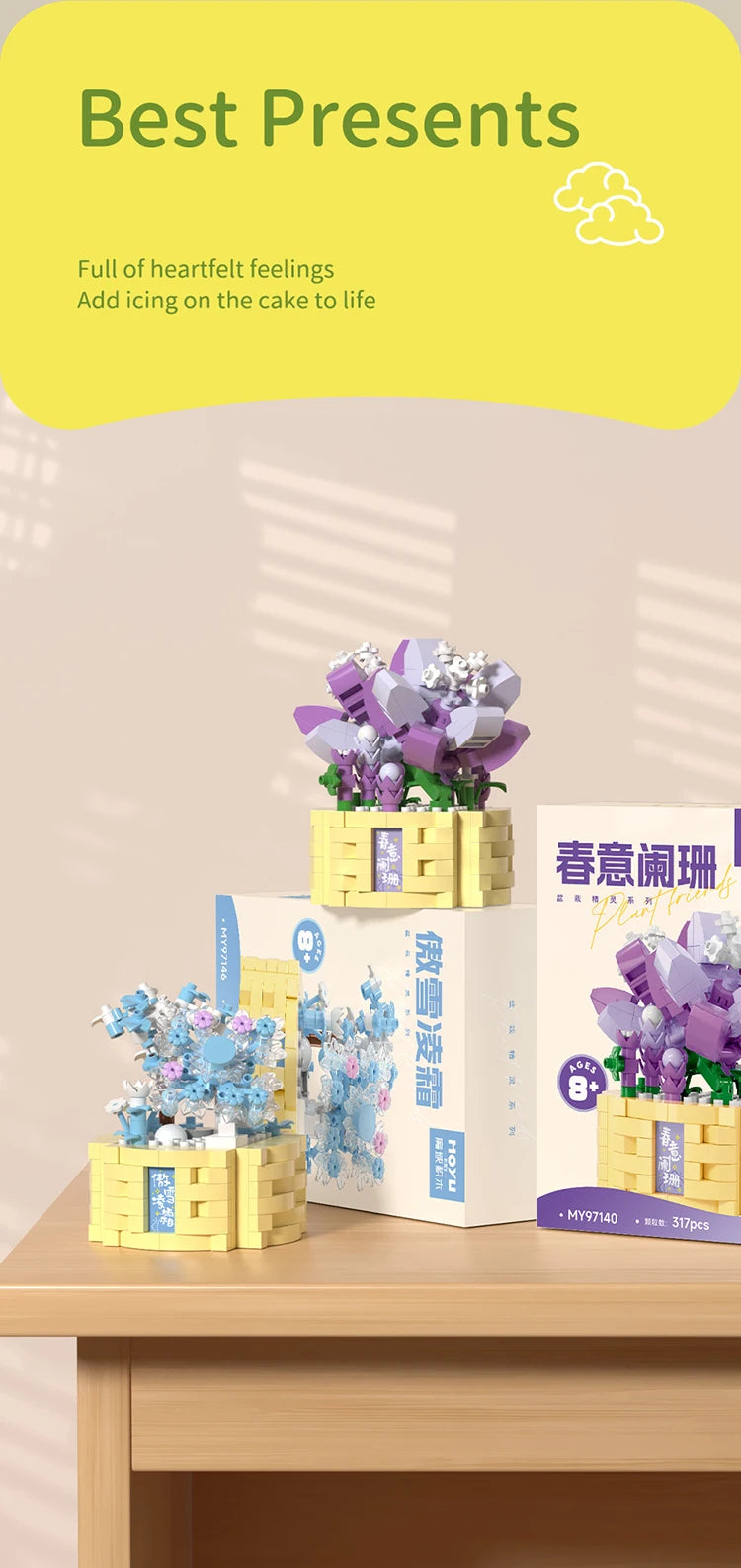 Potted Flower Basket Building Blocks Creative Bonsai Plant Bouquet Model Bricks Diy Home Decoration Kids Toy Girls Holiday Gifts