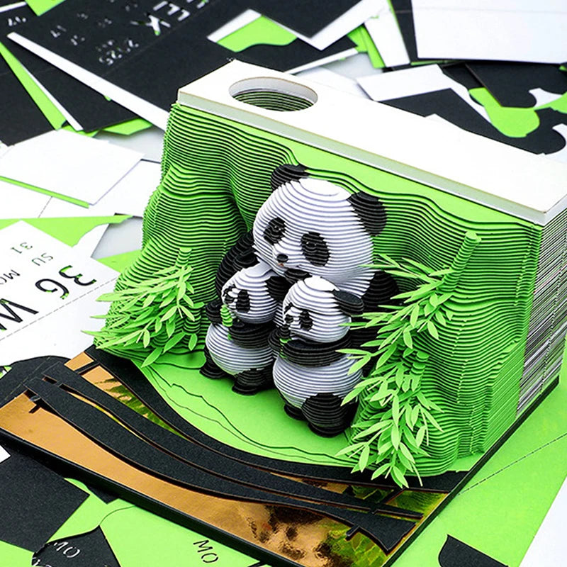 Calendario de escritorio Panda 2025 Calendario Bloc de notas Calendario de escritorio creativo Bloc de notas de bricolaje Calendario de arte 3D Tallado de papel Regalo Casa