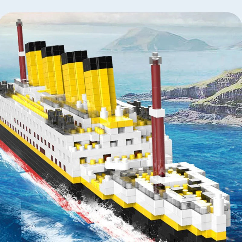 Titanic ship model children's toys birthday gift assembly building block plastic block with lamp toy Titanic building block toy