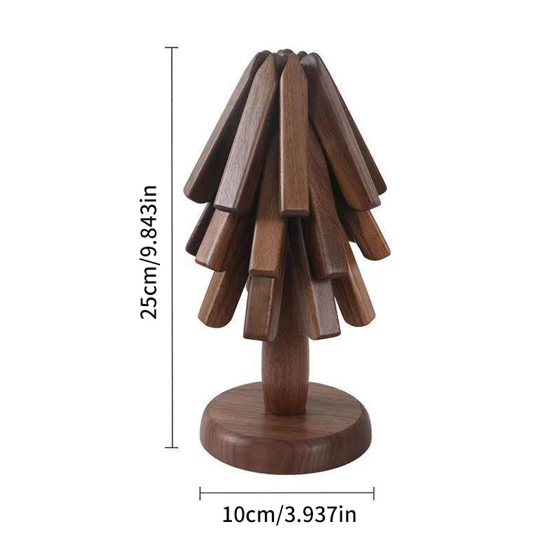 Salvamanteles de madera para platos calientes, almohadilla aislante, juego de salvamanteles con forma de árbol, posavasos para teteras, ollas calientes, regalo de Halloween y Navidad