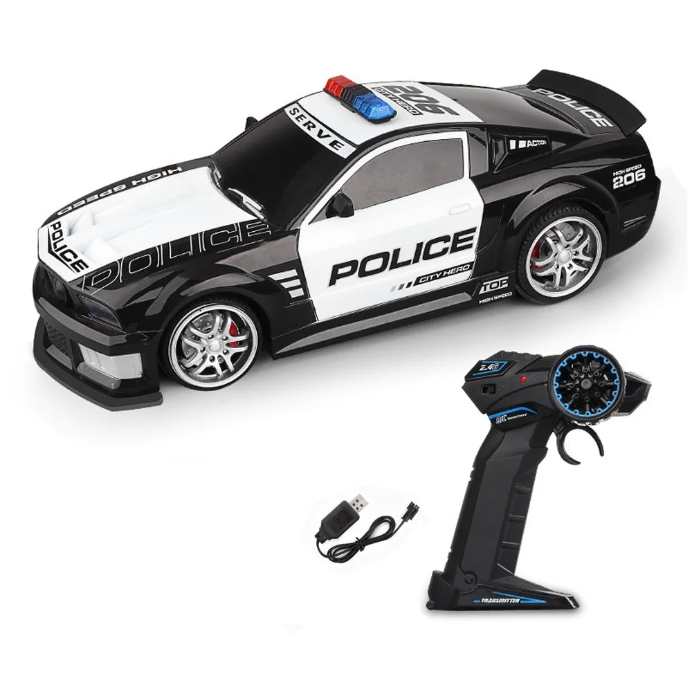 Voiture de police télécommandée super rapide 1/12 2,4 GHz avec lumières, jouet durable pour garçons et enfants