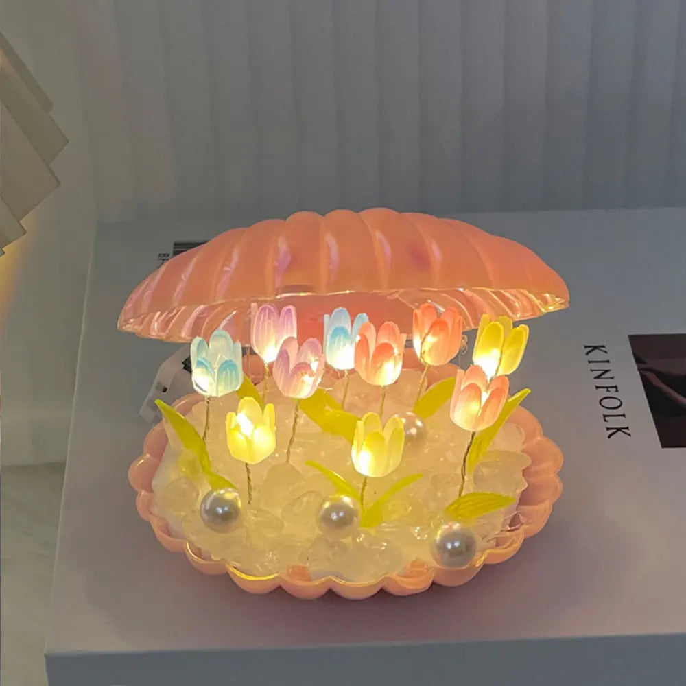 9 Flowers Shell Tulip Night Lamp Handmade Diy Home Decor Bedroom Atmosphere Light Girl Mother Girlfriend Valentine's Day