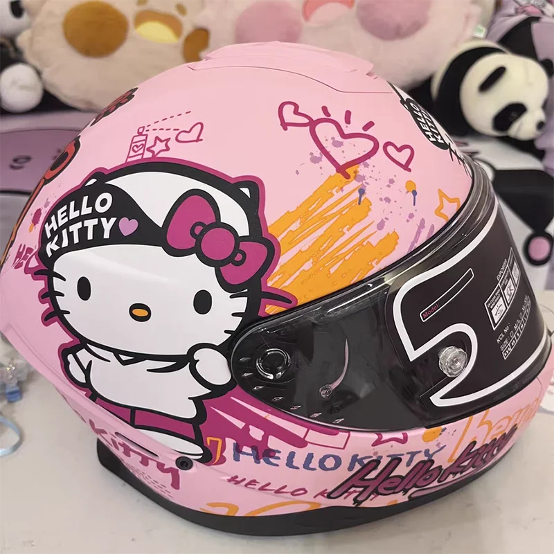 Sanrio Genuine Hello Kitty Motorcycle Helmet Full Face Racing Helmets Offroad Motorcycle Helmet Motorbike Kawaii Xmas Girl Gift