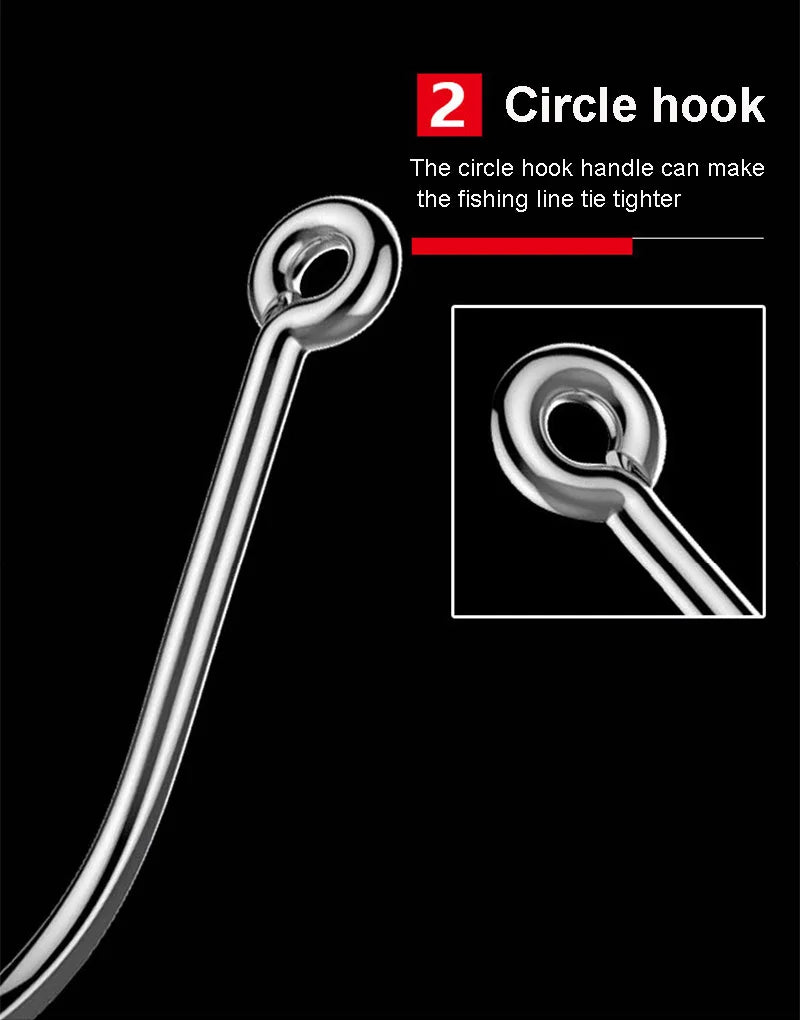 50pcs/Pack Big Eye Fishing Hook Circle Offset Fishhooks Barbed Saltwater High Carbon Steel Fish Hooks For Sea Lake River Fishing