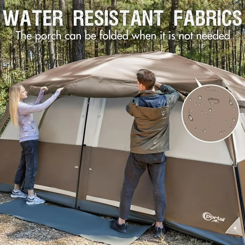 Tienda de campaña para 10 personas con porche, gran tienda de campaña familiar con 2 habitaciones, cortina dividida, para acampar al aire libre, viajar, resistente al agua