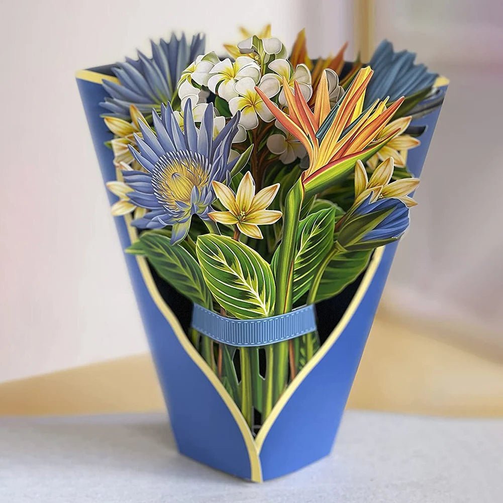 3D Pop Up Flower Greeting Card for Mothers Day Creative Multi-Style Bouquet Birthday Card Thank You Postcard for Birthday Easter