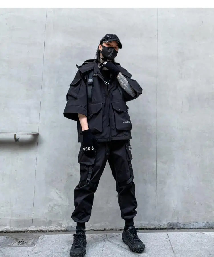 2022 Autumn Winter Hip Hop Techwear Cargo Jacket Men's Harajuku Casual Hooded Jackets Tactical Hooded Coats Streetwear